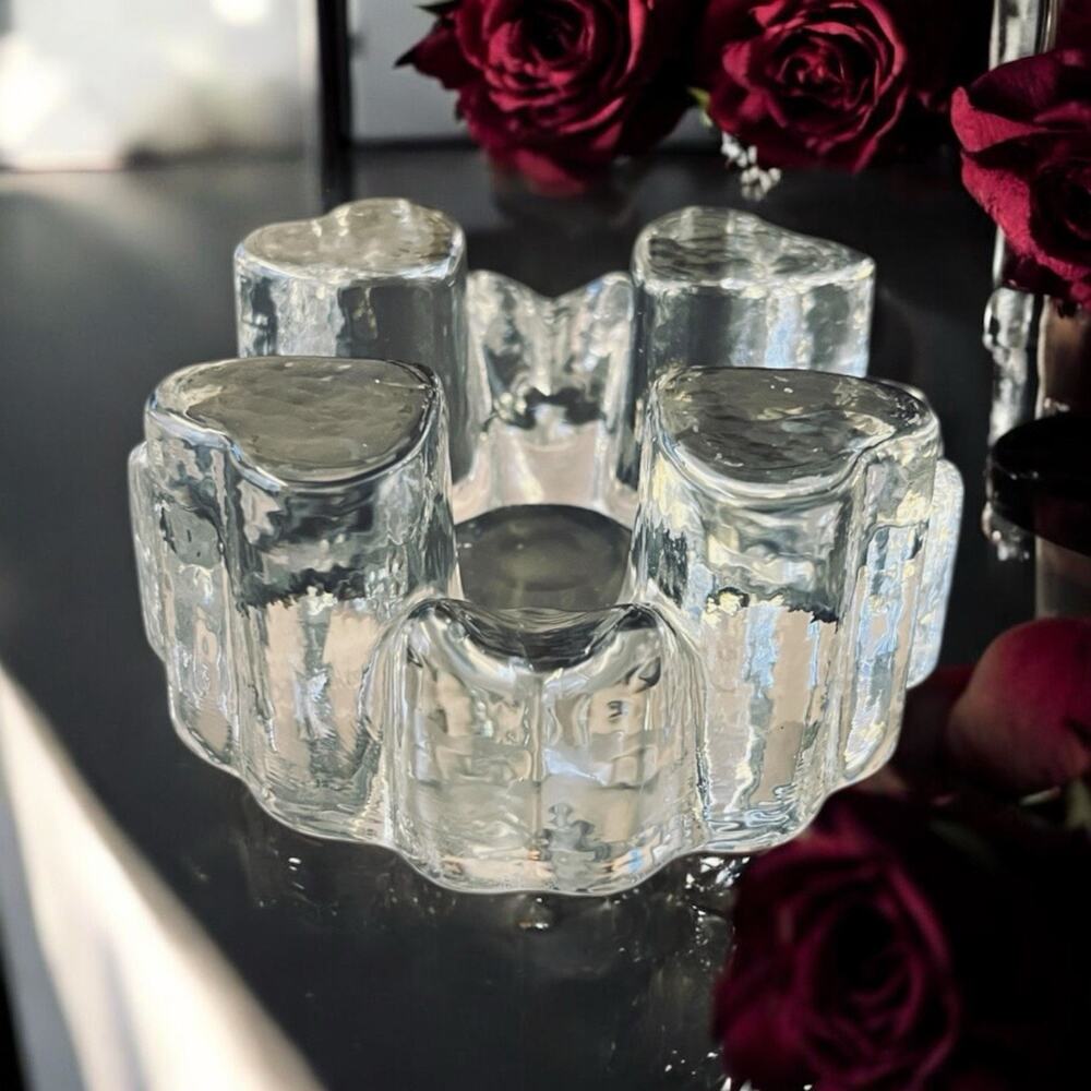 Vintage Gestaltet Candle Holder-Heavy Solid Crystal Glass- Hearts -German